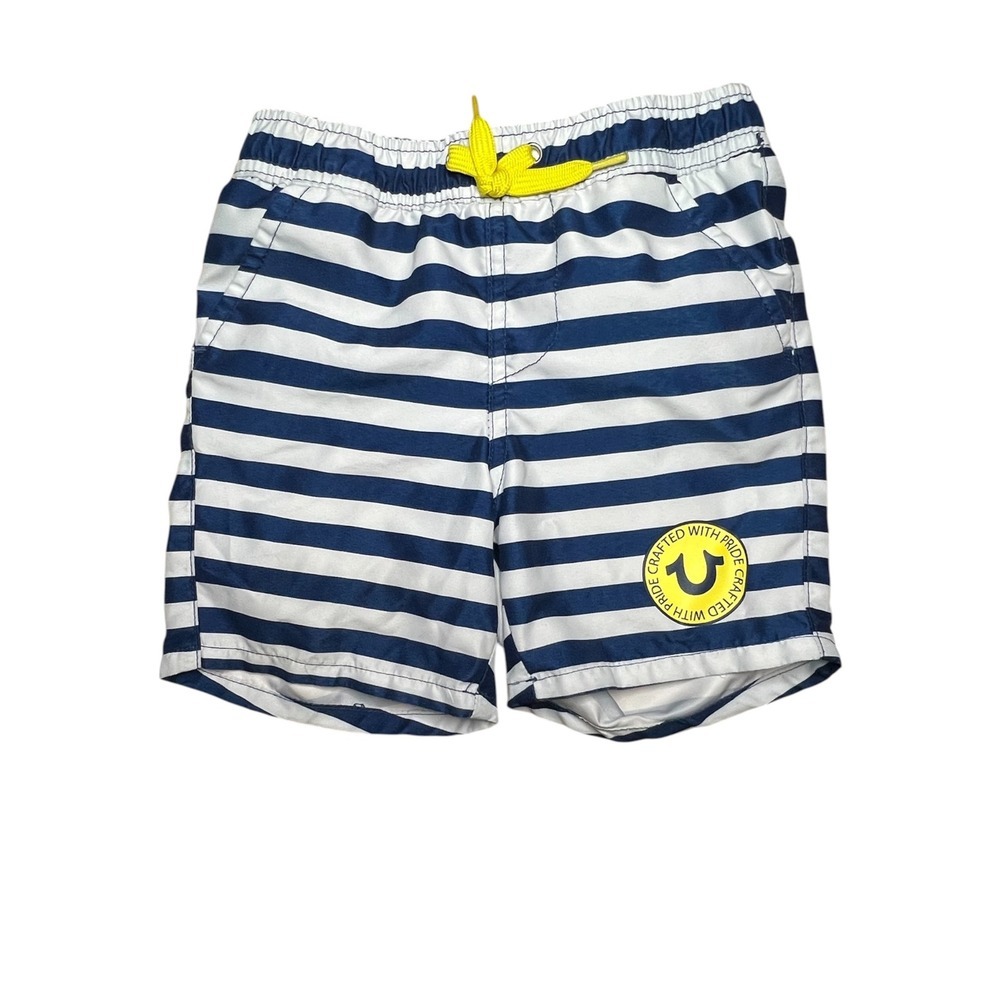 True Religion Boys Swim Trunks Navy White Striped Board Shorts Size 2T